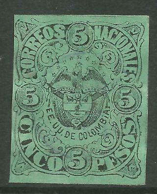 Stamps - Colombia.  1870.  5 Peso Black On Green.  Michelsen Reprint.  Sg: 68/69 Var.