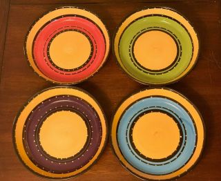 Set Of 4 Tabletops Gallery Bohemian Stripe Hand Painted 8” Salad Bowls