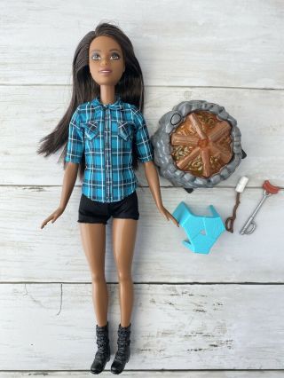 Mattel Aa Black African American Barbie Campfire Doll Brunette Playset