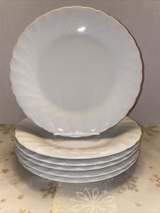 (6) Sheffield Bone White Porcelain Fine China Japan Swirled 10.  25” Dinner Plates