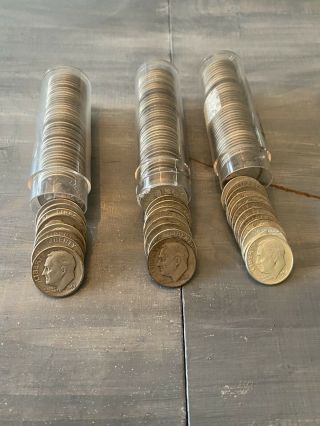 (150) 1946 - 64 Roosevelt Dimes - 90 Silver - 3 Full Rolls - Varying Dates & Qual