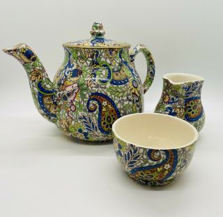 Vintage WADE HEATH Chintz PAISLEY Tea Teapot,  Creamer and Sugar set - England 2