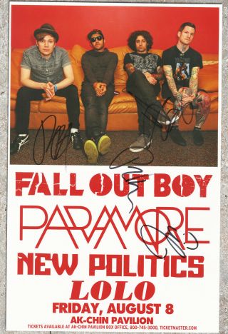 Fall Out Boy Autographed Concert Poster 2014 Joe Trohman,  Pete Wentz Andy Hurley