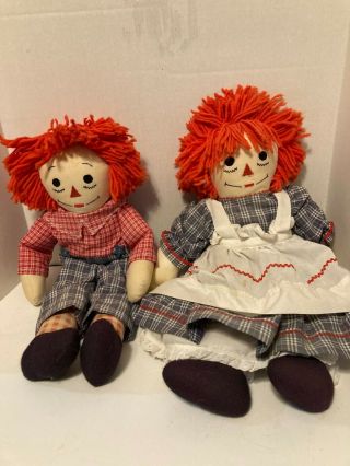 Vintage Raggedy Ann And Andy Dolls I Love You Heart Embroidered On Chest 18 "