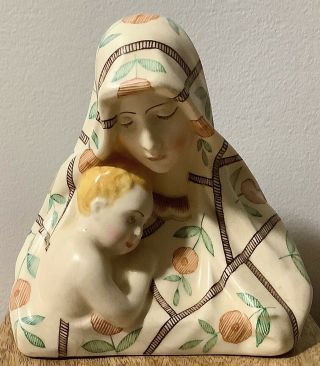 Vintage Italian Pottery Bust Of Madonna,  Virgin Mary With Baby Jesus,  Italy