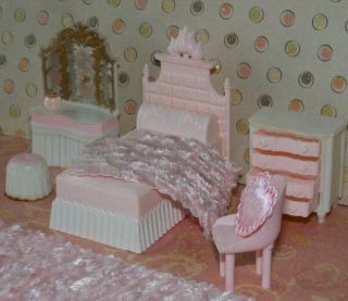 Vtg Blue Box Dollhouse Pink Princess Style Bedroom Fits Marx Tin 1:24