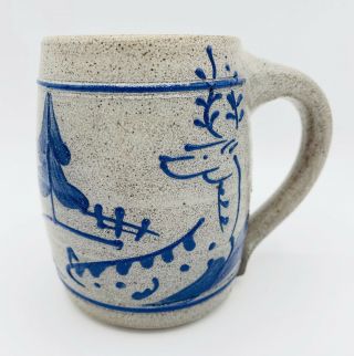 Rowe Pottery Deer Mug Stoneware Salt Glazed Tankard Stein 5 " Elk Blue Coffee