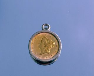 1852 Liberty Head $1 Gold U.  S.  Coin Type 1 Set In Gold Bezel For Charm / Pendant