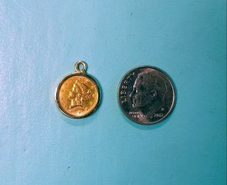 1852 Liberty Head $1 Gold U.  S.  Coin Type 1 Set in Gold Bezel for Charm / Pendant 3