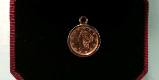 1852 Liberty Head $1 Gold U.  S.  Coin Type 1 Set in Gold Bezel for Charm / Pendant 4