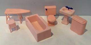 Vintage 1950s Dollhouse Pink Bathroom 6 Piece Set By Renewal Product Look