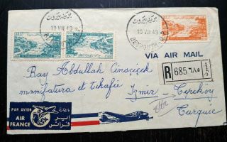 Very Rare Lebanon Only 15 Known “air France Flown Cover” Registered Overprint