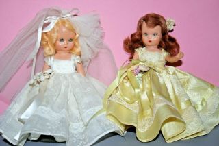 Vintage Nancy Ann Storybook Dolls Hard Plastic Sleep Eyes Bride Maid Xtra Dress
