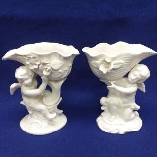 Vintage Pair Ardalt Lenwile Porcelain Planter Vase Dish Japan Angel Cherub 6555