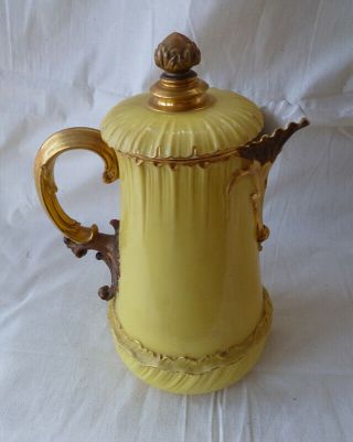 E66 Antique Royal Worcester 1613 Yellow & Gold Coffee Pot Or Teapot
