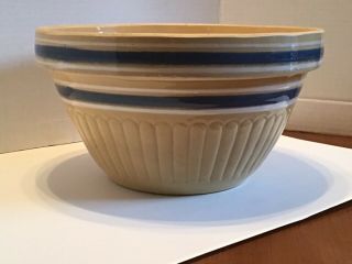 Vintage Large Antique Yellow Ware Crock Bowl Blue&white Stripe
