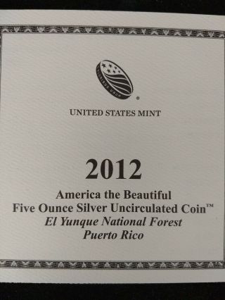 2012 P El Yunque Puerto Rico ATB Collector Version 5 oz Coin w/ OGP & 4