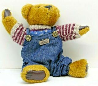 Boyds Bear 11 " Wearing Overalls & Red Striped Sweater Plush Eddie Beanberger