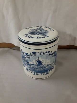Blue & White Delft Delftware Pottery Tobacco Jar Pella Iowa Jaarsma Bakery