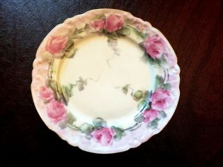 Antique Hand Painted Pink Floral Roses Jpl Limoges France Porcelain Plate 6.  5 "