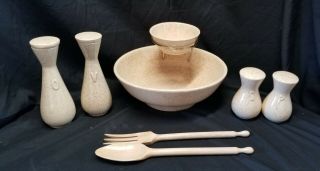 Vintage Watt Pottery Orchard Ware 9 Pc Chip And Dip/salad Set