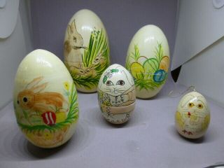 Vintage Easter Egg Wooden Nesting Doll Set 5 - Hand Painted