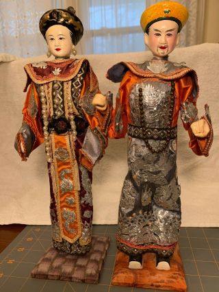 Vintage Chinese Emperor And Empress,  12 3/4 " Tall,  1940 