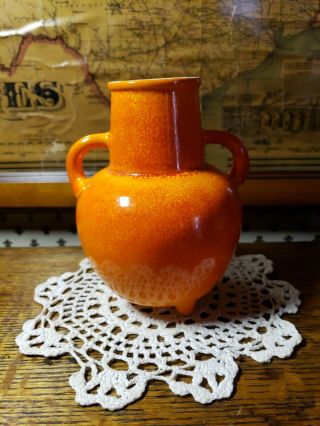 Vintage Royal Haeger Pottery Vase Handled Urn Orange Red & White 5.  75 " T×4.  75 " T