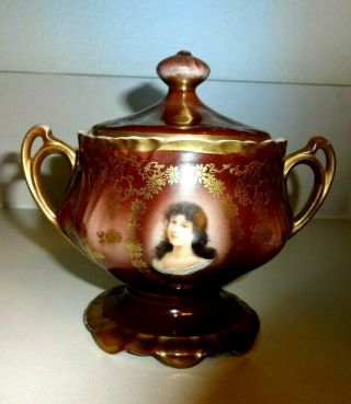 Royal Vienna Z.  S.  & C.  Bavaria Porcelain Portrait Sugar Bowl Beehive Mark
