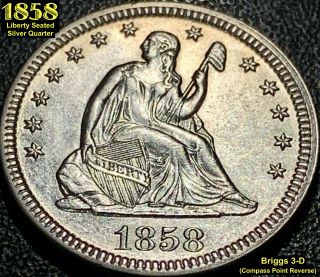 1858 Liberty Seated Silver Quarter (briggs 3 - D)