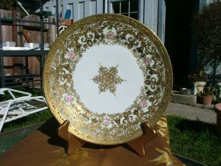 Vintage Hand Painted Nippon Pink Roses Gold Gilt And Enameled 9 7/8 " Plate