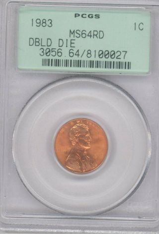 1983 Doubled Die Reverse Lincoln Cent Pcgs Ms - 64 Red P.  Q.  Old Green Holder