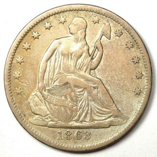 1863 - S Seated Liberty Half Dollar 50c Coin - Vf / Xf Details - Civil War Coin