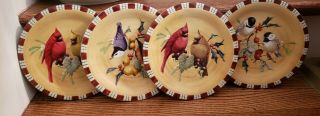 Lenox " Winter Greetings " 4 Salad Plates Birds Cardinals Holiday