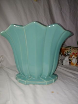 Vintage Mccoy Green Fan Vase.  8 " Tall.