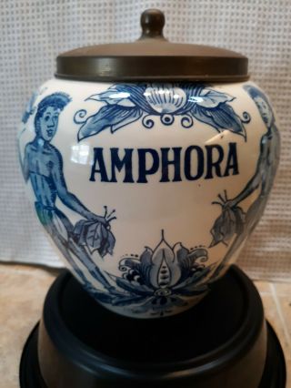 Vintage Hand Painted Blue & White Delft Amphora Vase Tobacco Jar Holland 6.  2 " H
