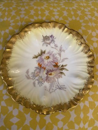 Antique Limoges France Elite Hand Painted Mums &heavy Gold Encrusted Plate