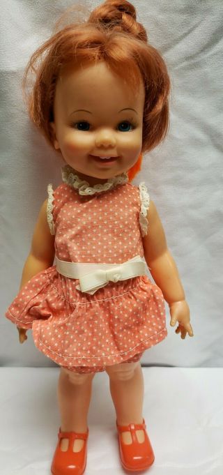 Vintage 1972 Baby Chrissy Redhead Doll By Ideal.  In Orange Outfit & Red Shoes