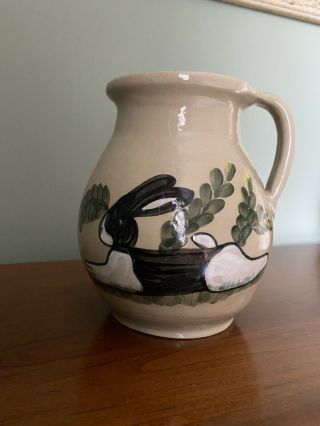 Rare Beaumont Brothers Salt Glazed Pottery Pitcher With Handpainted Rabbit/bunny