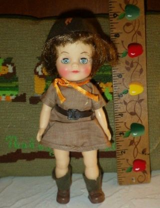 Vintage 1965 Effanbee Brownie Girl Scout 8 1/2 Inch Doll Complete W Hat & Belt