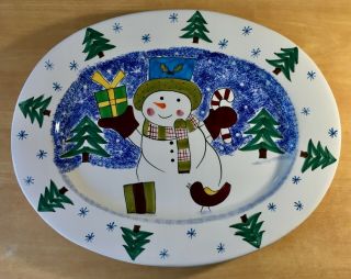 Studio Nova Frosty Snowman Large 20 - Inch Oval Platter Christmas