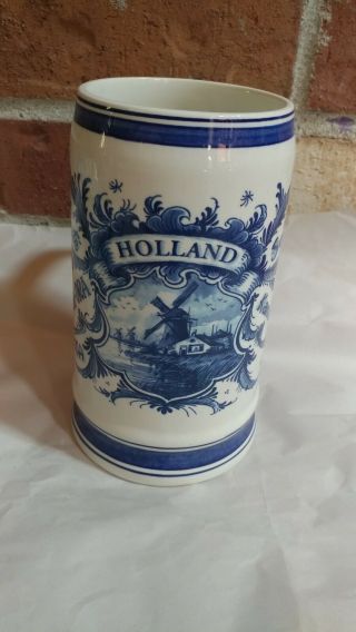 Vintage Handpainted Delfts Blue Tankard Mug Stein Holland