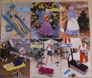 6 Crochet Patterns: Barbie & Ken Doll Beach Day,  Dress,  Exercise & Prairie Dress
