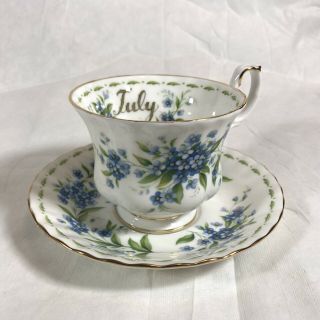 Vintage Royal Albert July Forget Me Not Flower Of The Month Tea Cup & Saucer