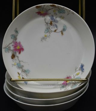 (4) Haviland H&co Limoges 19th Century Hand Painted Flowers 5 " Bread Plates
