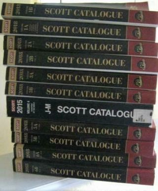 Full Set Of Scott Stamp Catalogs Mixed Years.  2018 And 1 Vol.  Of 2015