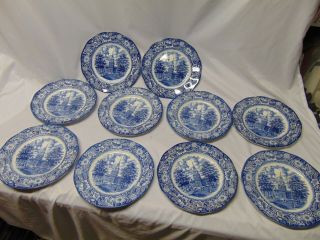 (10) Staffordshire Liberty Blue Historic Colonial Scene Independence Hall Plates