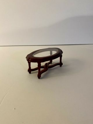 Miniature Dollhouse Cherry Wood Glass Top Oval Coffee Table 1:12 Scale