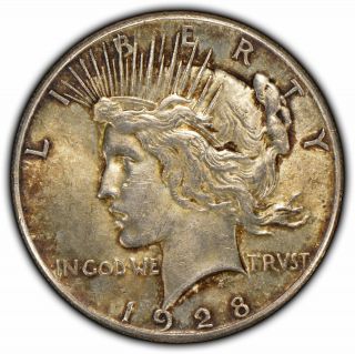 1928 $1 Silver Peace Dollar - Toning - High - Grade Key Date Coin - D1732