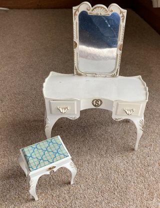 Vintage Sindy Doll Dressing Table With Mirror And Stool